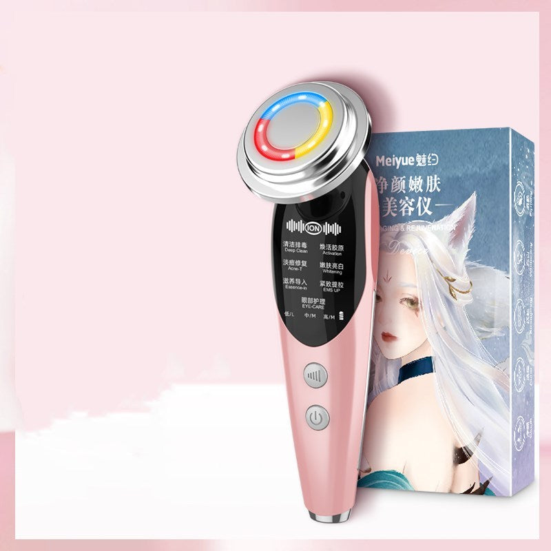 Premium-Importeur für Gesichtsmassage im Haushalt mit doppelseitigem Schrägschnitt-Puff-Set – 7 Modi LED-Therapie