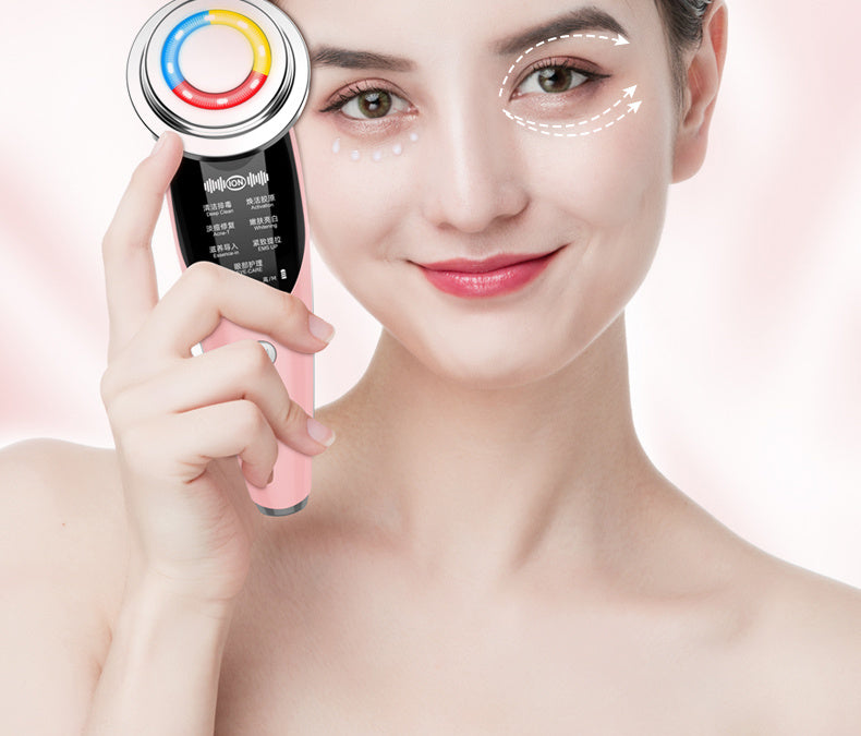 Premium-Importeur für Gesichtsmassage im Haushalt mit doppelseitigem Schrägschnitt-Puff-Set – 7 Modi LED-Therapie