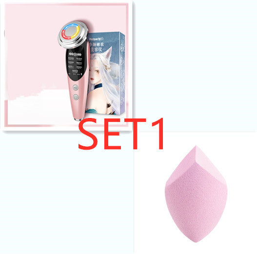 Premium-Importeur für Gesichtsmassage im Haushalt mit doppelseitigem Schrägschnitt-Puff-Set – 7 Modi LED-Therapie