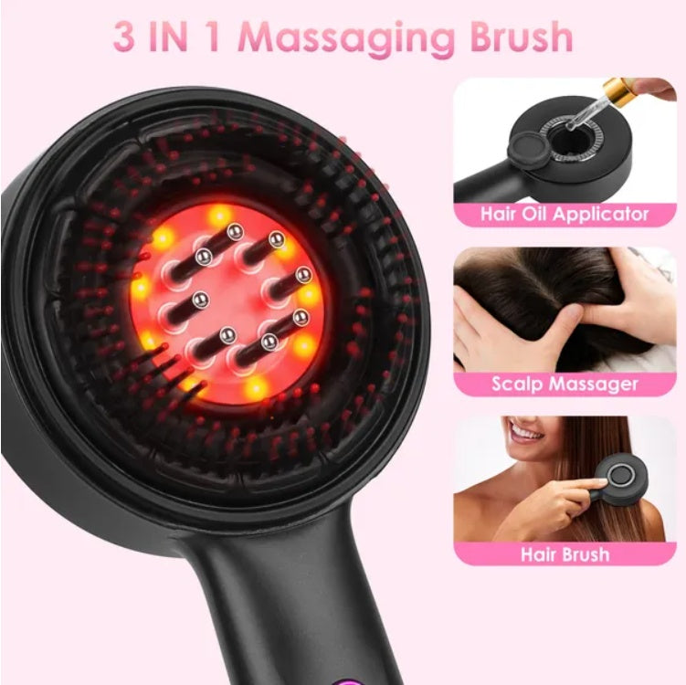 3-in-1-Kopfhautmassagebürste mit Rotlicht – Kabelloser Haaröl-Applikator und Massagekamm, 3 Modi, wiederaufladbar, IPX7-wasserdicht