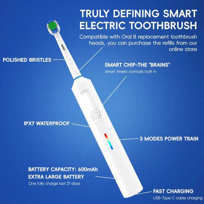 Smart Electric Toothbrush – Rechargeable, Rotating Brush, 5 Modes & Timer